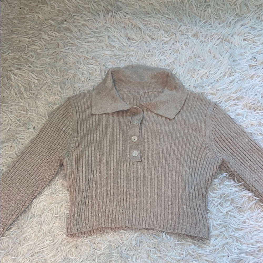 Women's Ribbed Knit Sweater - Tan
